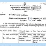 transfers and postings of 19 veterinary assistant surgeons in j&k